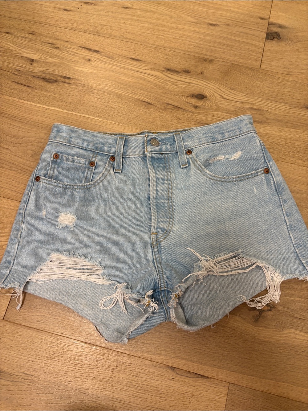 Levi's Light Blue Distressed Denim Cutoff Shorts